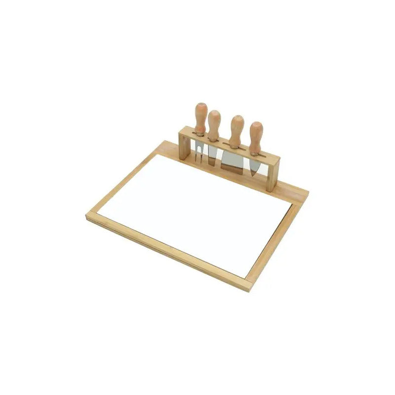 Jogo Para Queijo Lyor Cheese Design 33 X 26,5 Cm - 4 Peças Branco E Madeira