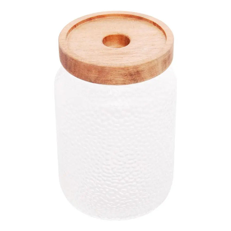 Porta Mantimento Lyor De Vidro Com Tampa De Acacia 700ml Transparente E Madeira