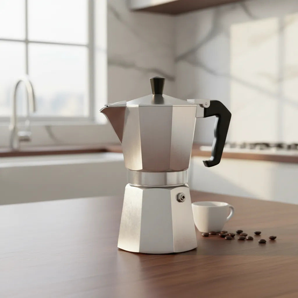 Cafeteira Italiana Lyor De Alumínio 6 Doses Com Cabo 300ml Inox