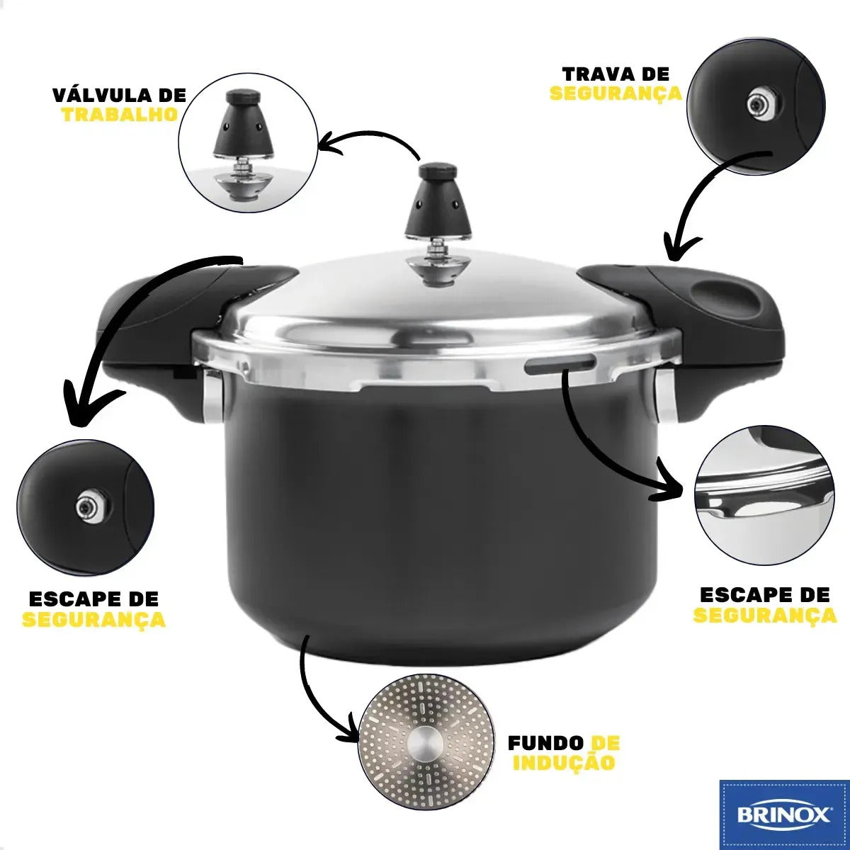 Panela De Pressão Brinox Pressure Indução Antiad. 5,4l Preta Cor Preto