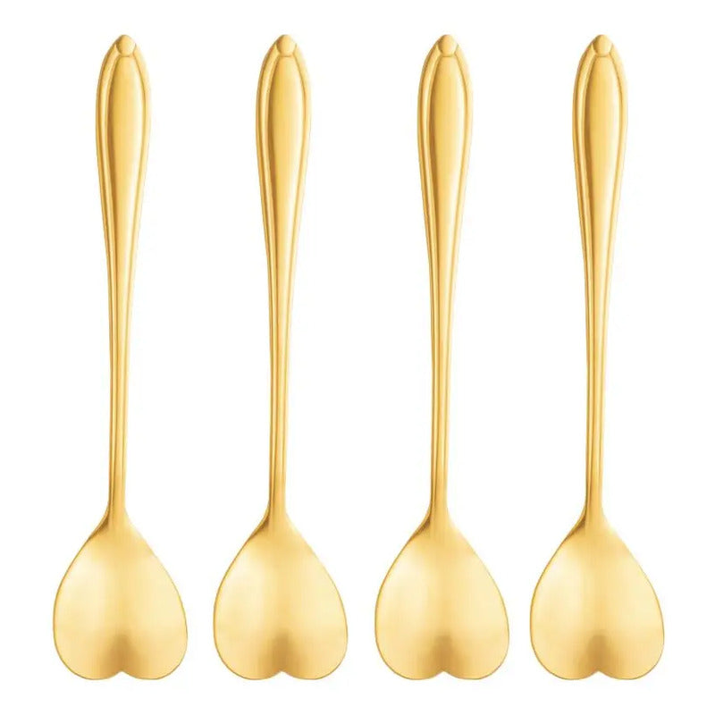 4 Colheres De Chá Lyor Heart Dourado De Aço Inox Dourado