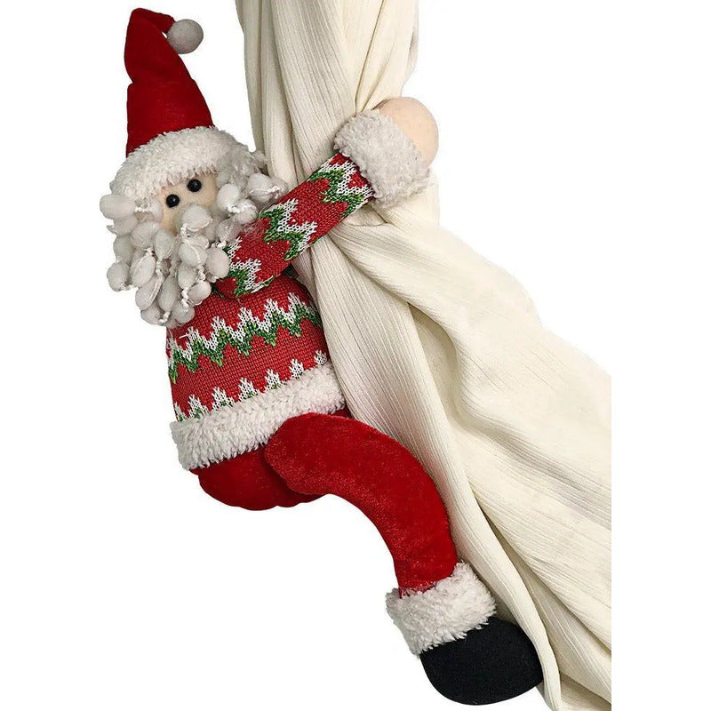 Natal Papai Noel Segura Cortina De Boneca Cinza