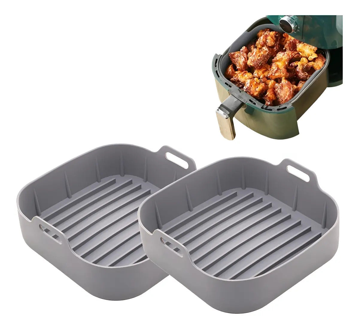 Kit 2 Forma P/airfryer Multiuso Quadrada Silicone 16cm Cinza